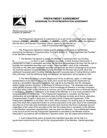 prepayment agreement - Alcor Life Extension Foundation