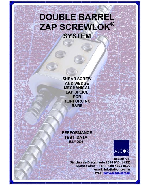 double barrel zap screwlok ® system shear screw and ... - Alcor SA