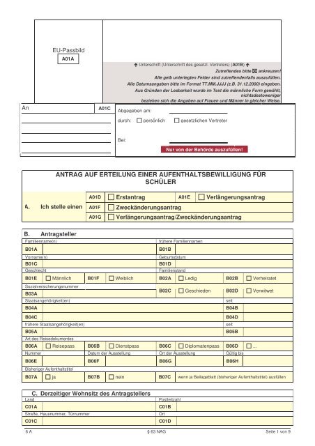 Antrag Auf Erteilung Eines Aufenthaltstitels Pdf ANTRAG AUF ERTEILUNG EINER - Modul