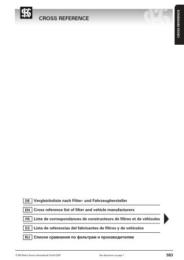 CROSS REFERENCE - MS Motor Service