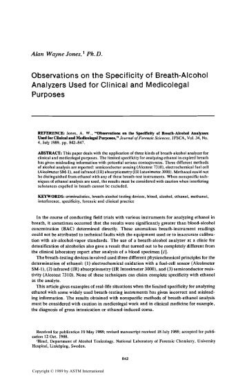 Observations on the Specificity of Breath-Alcohol Analyzers ... - Library