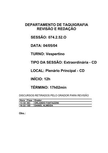 074.2.52.O DATA: 04/05/04 TURNO: Vespertino TIPO DA SESSÃO