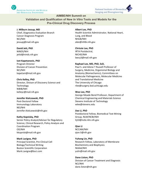 Participant List - The National Institute of Biomedical Imaging and ...