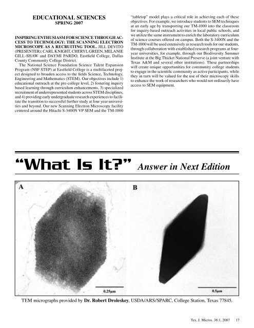 Texas Journal of Microscopy - Texas Society for Microscopy