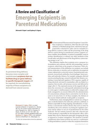 A Review and Classification of Emerging Excipients in Parenteral ...