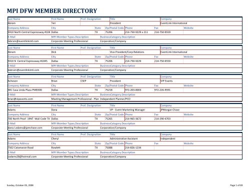 MPI DFW MEMBER DIRECTORY