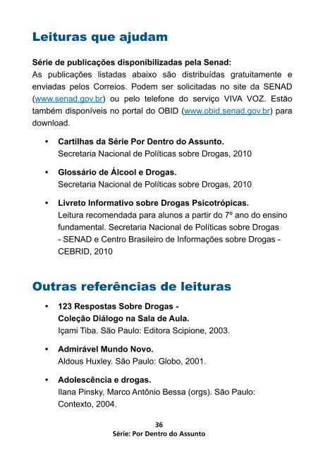 Drogas: Cartilha álcool e jovens - Coordenadoria Estadual Antidrogas