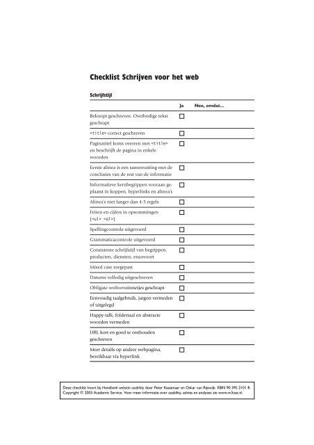 Checklist Schrijven voor het web - Handboek website usability