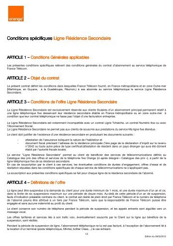 Ligne Résidence Secondaire - France Telecom - Orange