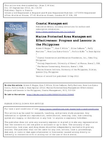 Marine Protected Area Management Effectiveness: Progress and ...