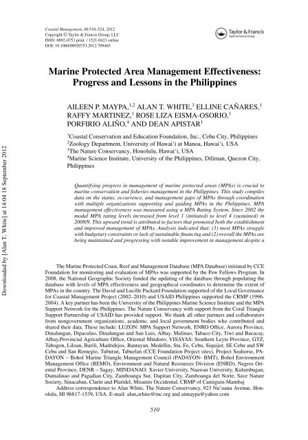 Marine Protected Area Management Effectiveness: Progress and ...