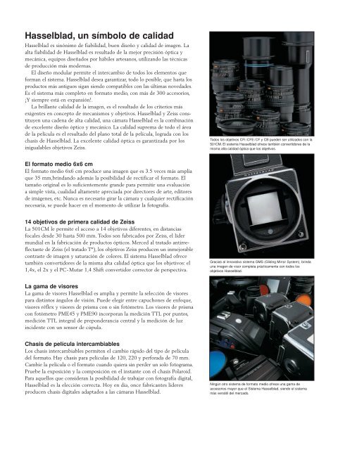 Especificaciones técnicas de la 501CM - Hasselblad