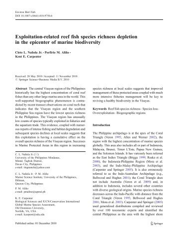 Exploitation-related reef fish species richness depletion in the ...