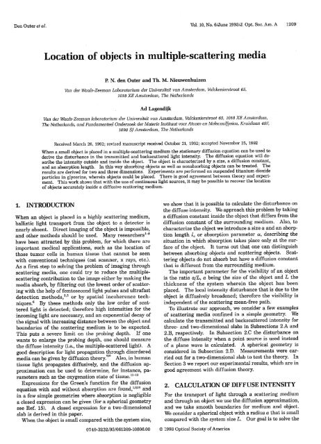 Location of objects in multiple-scattering media - COPS