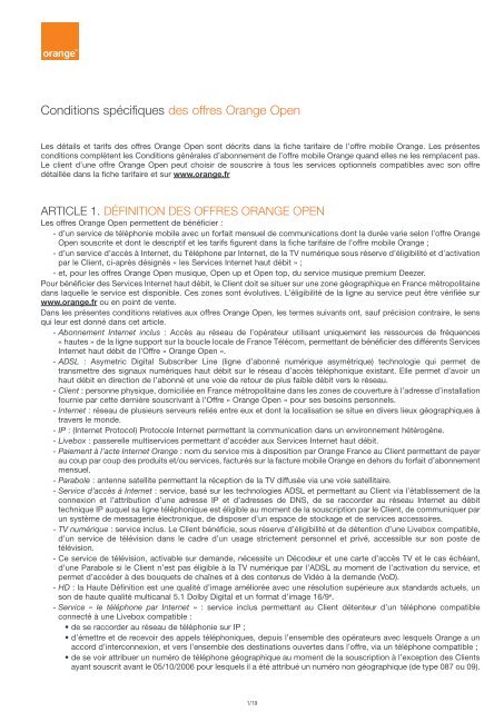 Conditions spécifiques des offres Orange Open