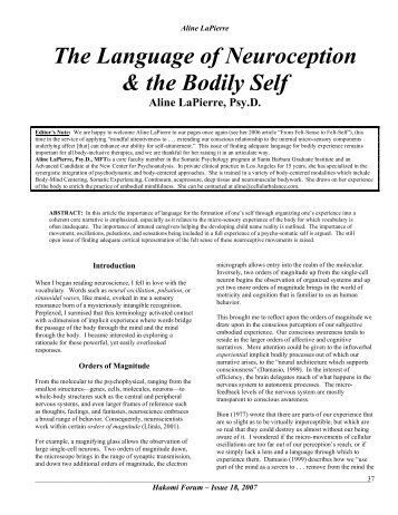 The Language of Neuroception & the Bodily Self Aline LaPierre, Psy ...