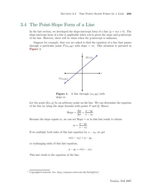 3.4 The Point-Slope Form of a Line