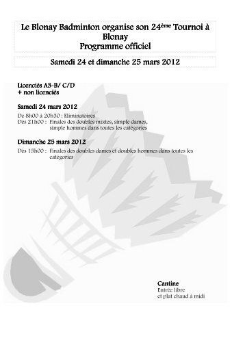 24ème Tournoi de Blonay 2012 - Blonay Badminton