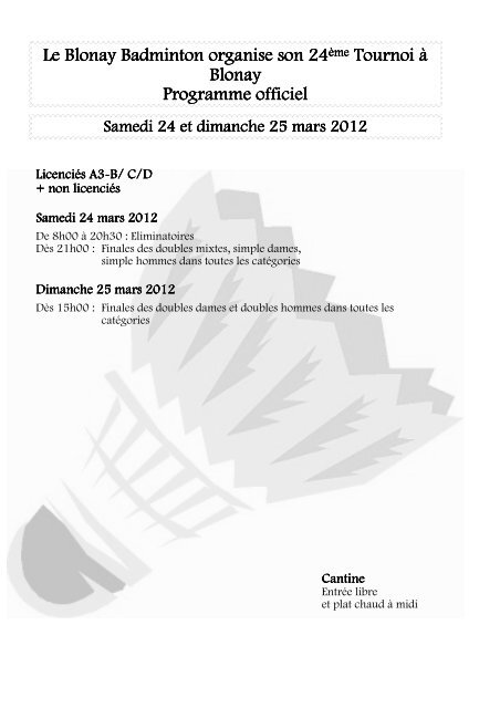 24ème Tournoi de Blonay 2012 - Blonay Badminton