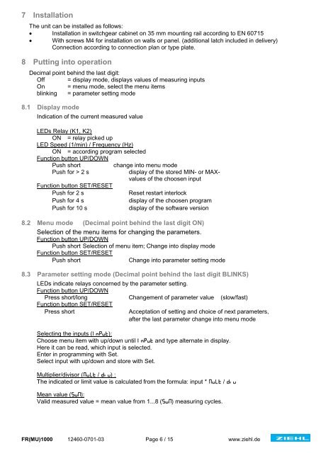 Operating Instructions FR(MU)1000 - ziehl.de