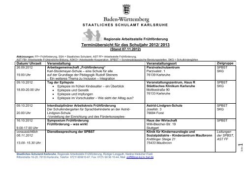 Termine der Arbeitstelle Frühförderung - SCHULAEMTER-BW.DE