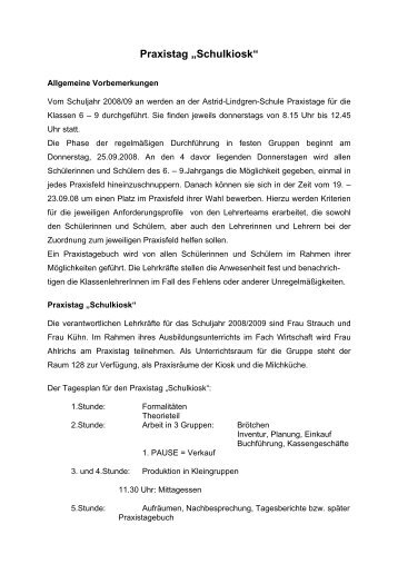 Praxistag „Schulkiosk“ - Astrid - Lindgren - Schule Hannover