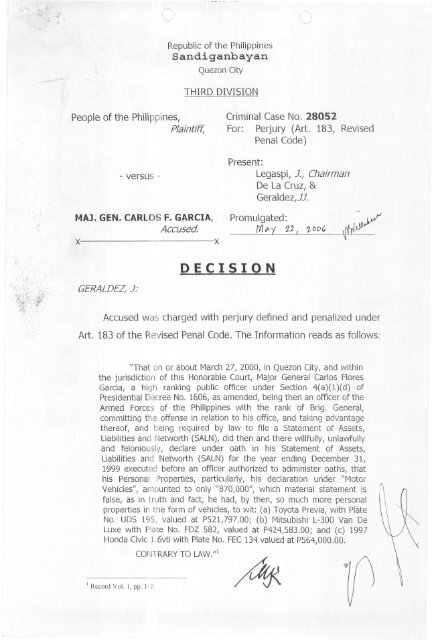 People Of The Philippines Criminal Case No 28052 Sandiganbayan
