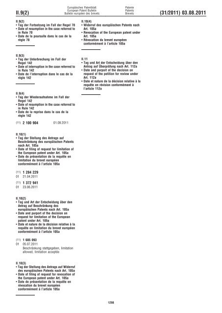 Bulletin 2011/31 - European Patent Office