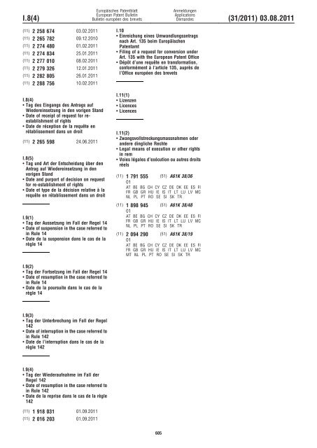 Bulletin 2011/31 - European Patent Office