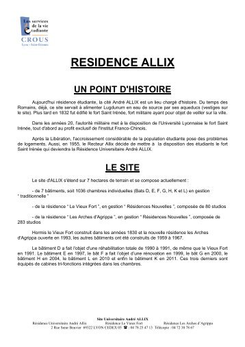 residence allix un point d'histoire - Crous