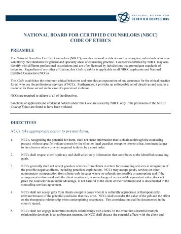 national board for certified counselors (nbcc) code of ethics