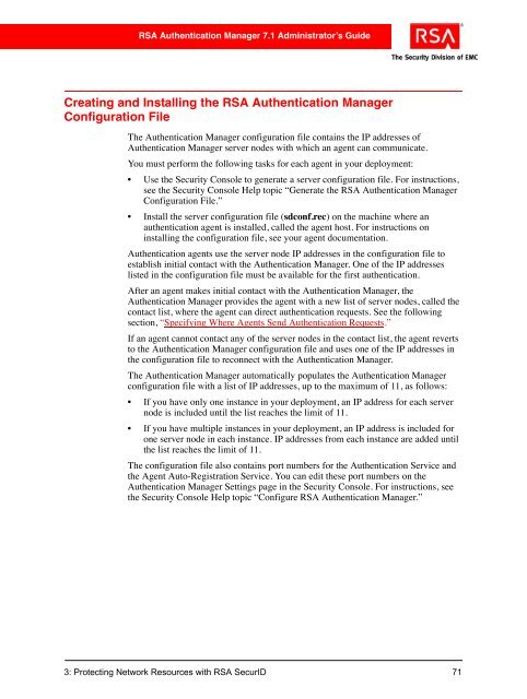 RSA Authentication Manager 7.1 Administrator's Guide - IT Services ...