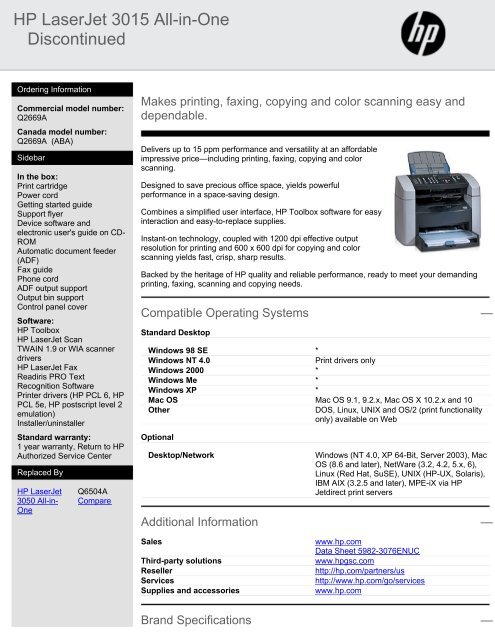 trække grådig Umeki HP LaserJet 3015 All-in-One ​​Discontinued - Printer Pro