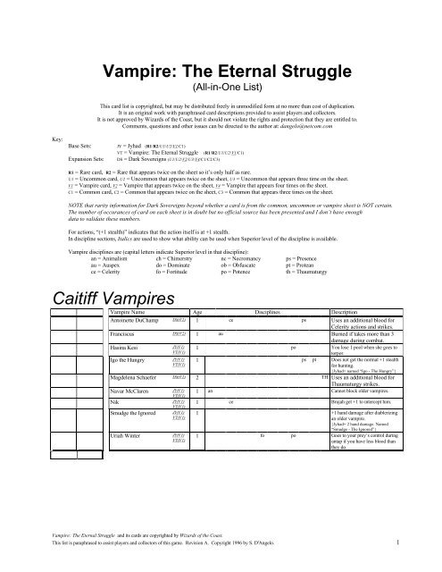Vampire Eternal Struggle VTES Jyhad 2x Dawn Operation
