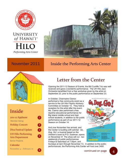 Inside Letter From The Center Uh Hilo Performing Arts Center Inside Letter From The Center Uh Hilo Performing Arts Center