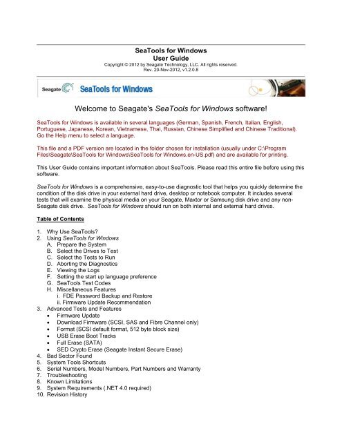 SeaTools for Windows User Guide - Seagate