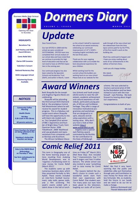 Dormers Diary March 2011 Dormers Wells High School