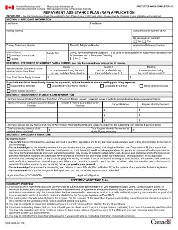 REPAYMENT ASSISTANCE PLAN (RAP) APPLICATION - CanLearn