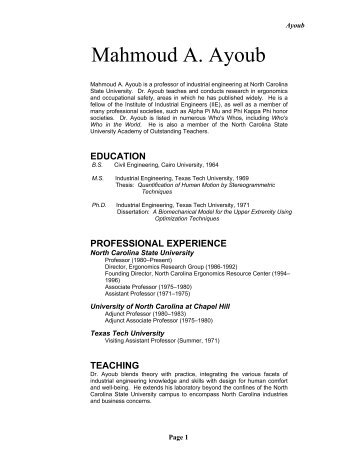 Mahmoud A. Ayoub - Industrial and Systems Engineering - North ...