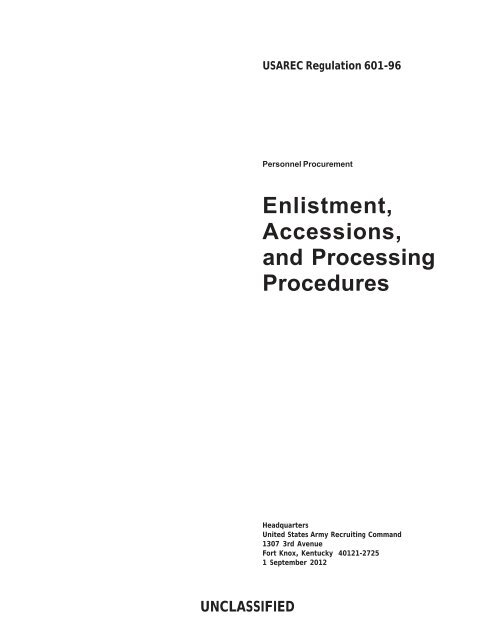 Enlistment, Accessions, and Processing Procedures