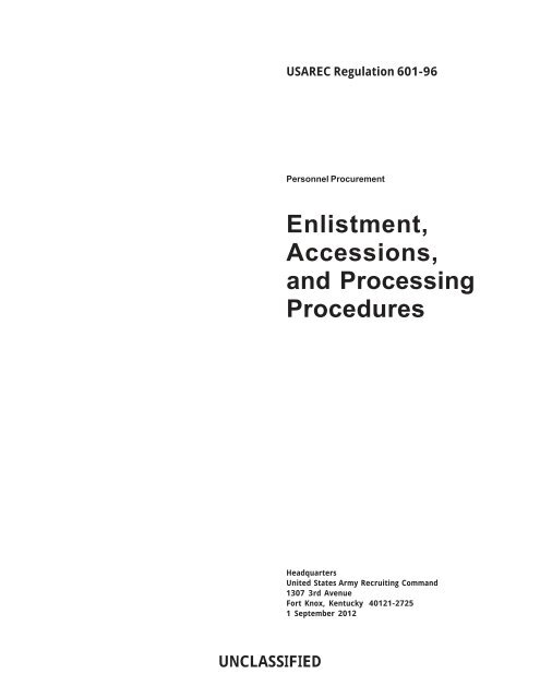 Enlistment, Accessions, and Processing Procedures