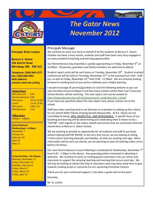 The Gator News November 2012 - River East Transcona School ...