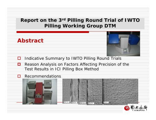 Report on the 3rd Pilling Round Trial of IWTO Pilling Working Group ...