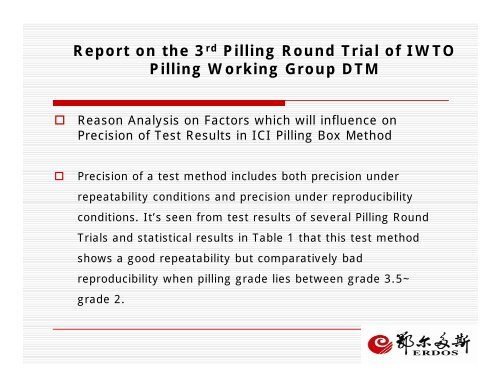 Report on the 3rd Pilling Round Trial of IWTO Pilling Working Group ...