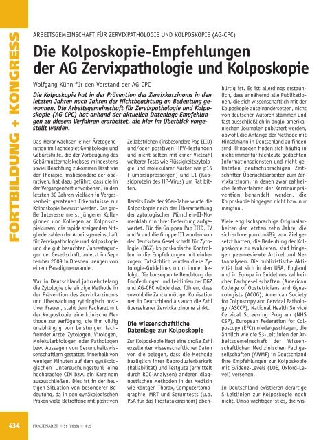 Die Kolposkopie-Empfehlungen der AG Zervixpathologie und ...