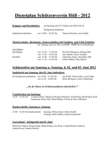 Dienstplan Schützenverein Hüll - 2012 - Hüller