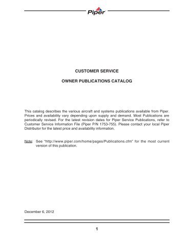 1 customer service owner publications catalog - Piper Aircraft, Inc.