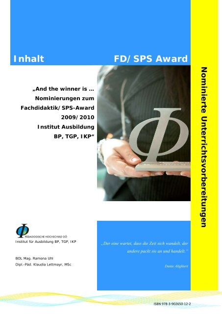 sps award 2010 - Pädagogische Hochschule Oberösterreich