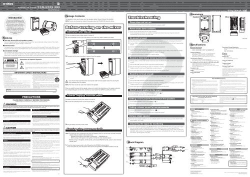 Yamaha Stagepas 300 Portable PA System Manual - American