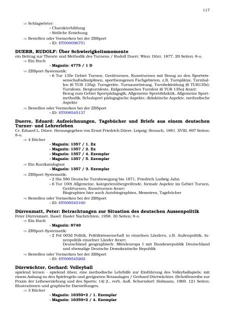 Neukatalogisate ZBSport - Zentralbibliothek der Sportwissenschaften